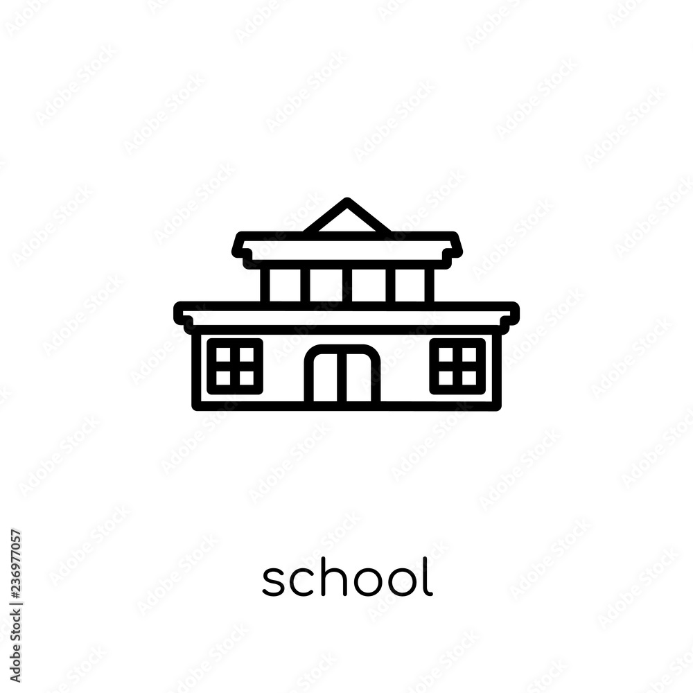 School icon. Trendy modern flat linear vector School icon on white background from thin line E-learning and education collection School icon. Trendy modern flat linear vector School icon on white background from thin line E-learning and education collection
