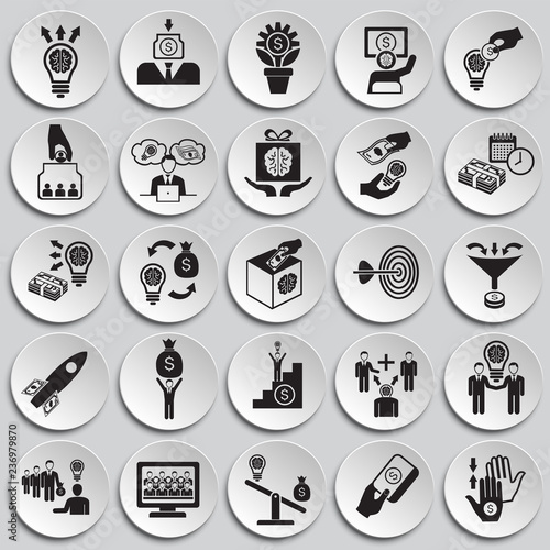Crowdfunding icons set on plates background for graphic and web design, Modern simple vector sign. Internet concept. Trendy symbol for website design web button or mobile app