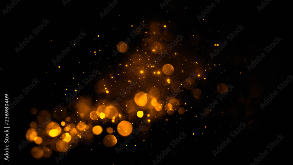 Gold abstract bokeh background. real dust particles with real lens