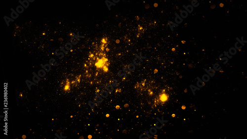 Abstract gold bokeh with black background. Merry Christmas background. glitter lights background. defocused.