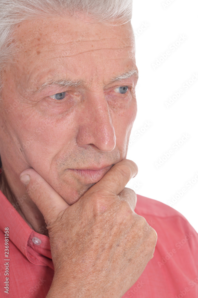 Portrait of thinking senior man on white background Portrait of thinking senior man on white background