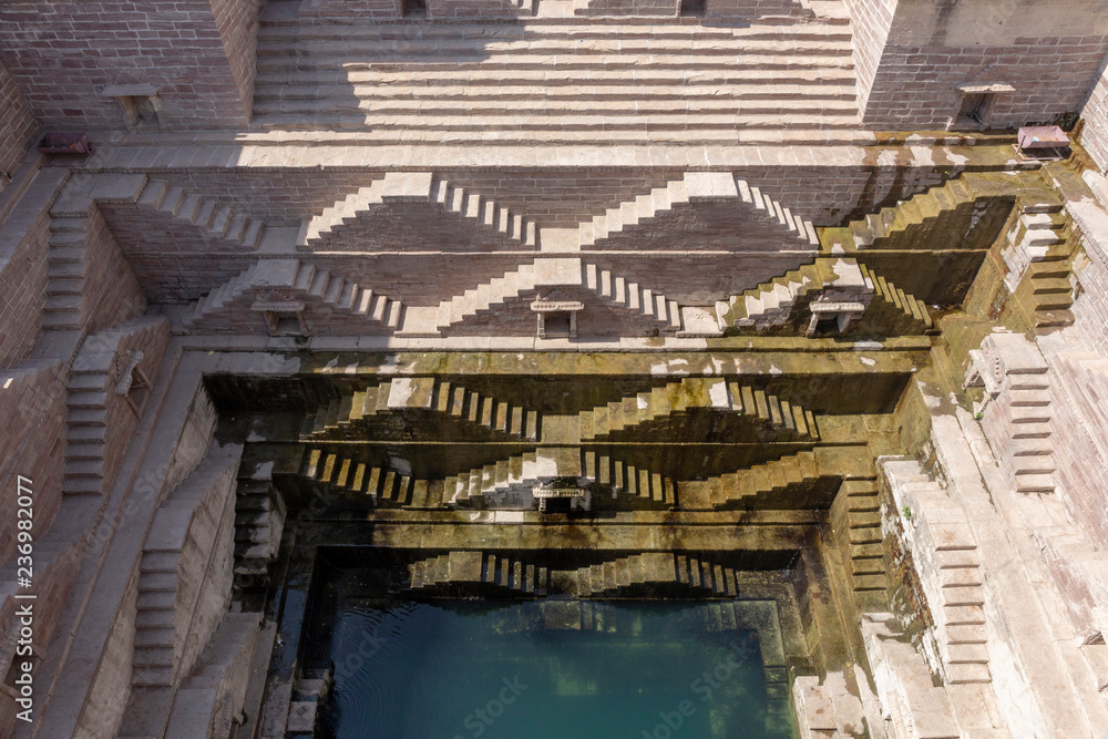 A huge irrigation facility with a staircase geometric pattern in a small village in India, which is also expected to be registered as a World Heritage Site
