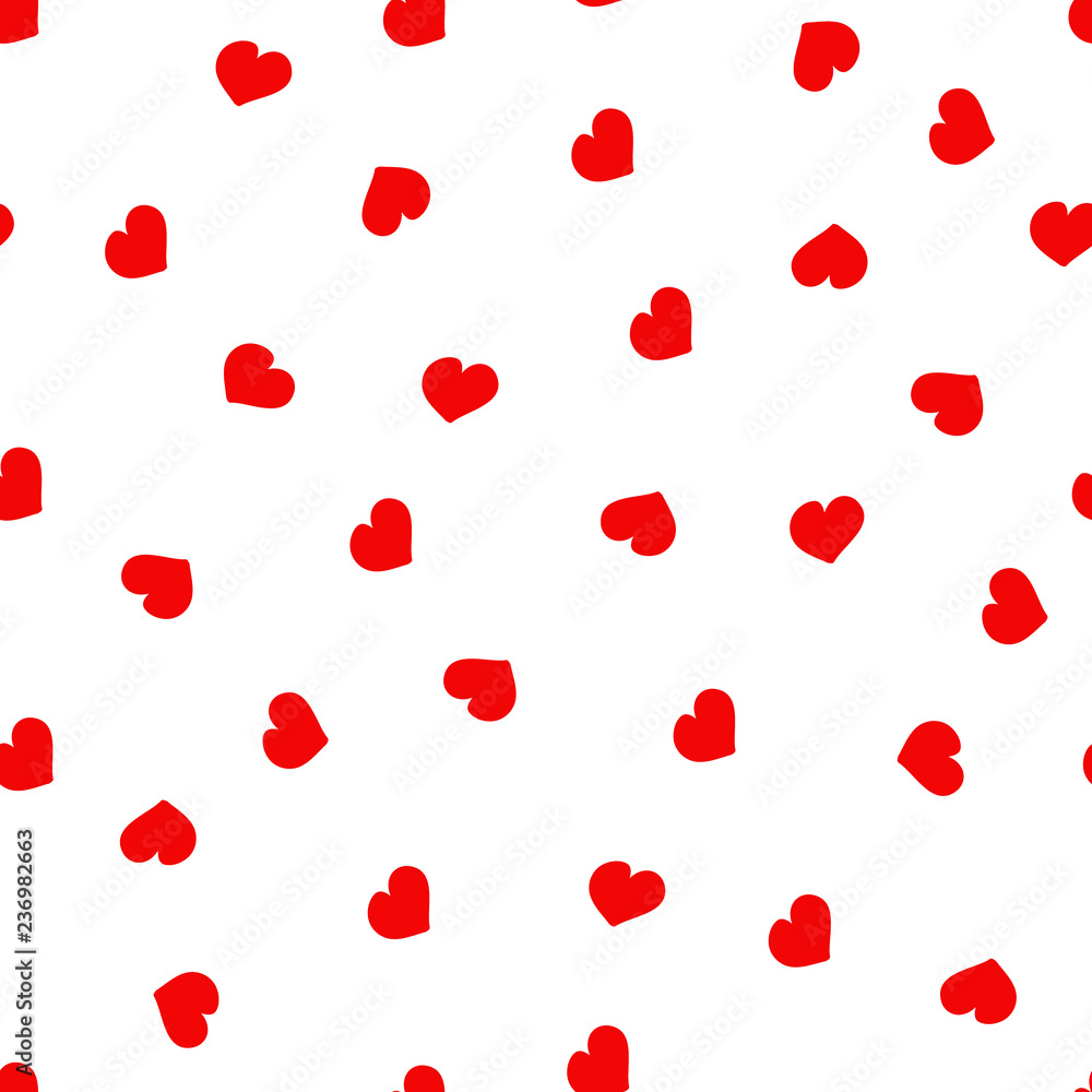 Vector seamless pattern for Valentine's Day. Cute hand drawn hearts on white background