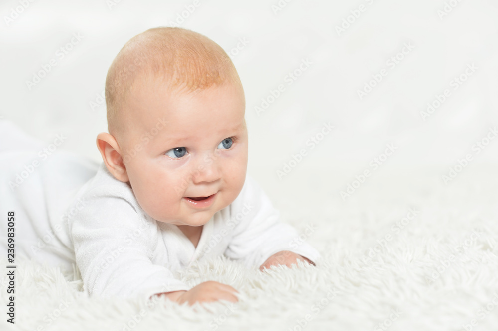 Portrait of cute beautiful baby boy on bed Portrait of cute beautiful baby boy on bed