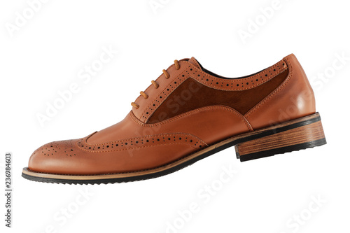 Mens brown shoe side view on a white background