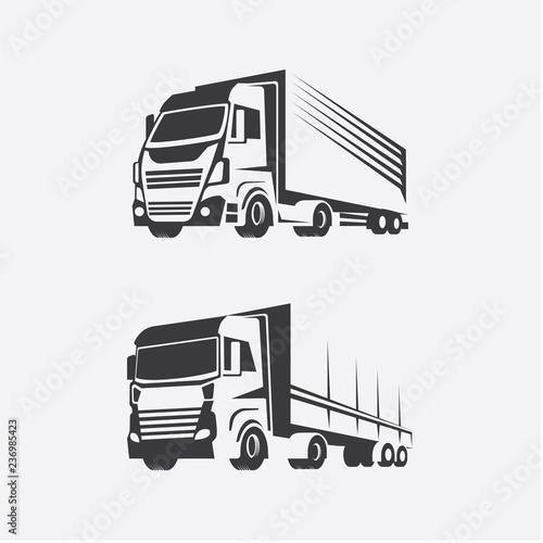 Trucks logo. Vector illustration of trucks in the same color style. Illustration for logos of cargo and shipping.