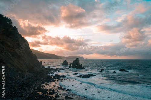 breathtaking sunset in Gaztelugatxe. Basque Country  Spain.