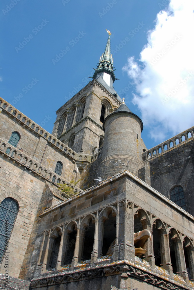 Clocher de l'abbaye du Mont-Saint-Michel, département de la Manche, Normandie, France	