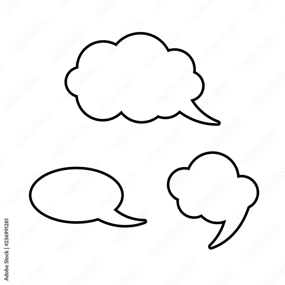 Chat speech bubble line icons isolated on white. Chat speech bubble line icons isolated on white.