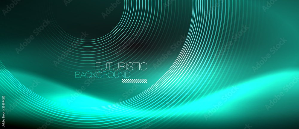 Dark abstract background with glowing neon circles