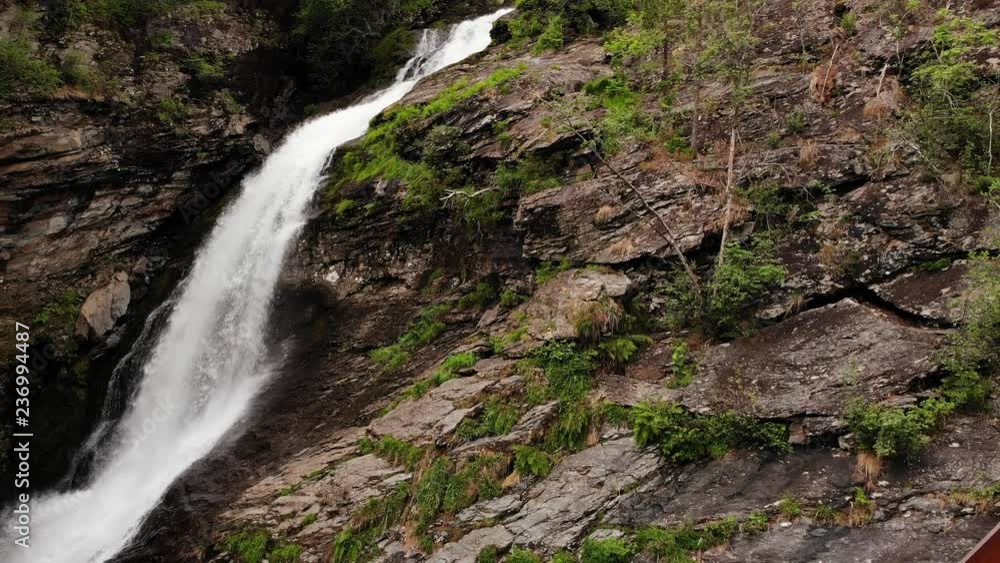 Aerial view. Svandalsfossen in Norway, waterfall in norwegian mountains. National tourist Ryfylke route