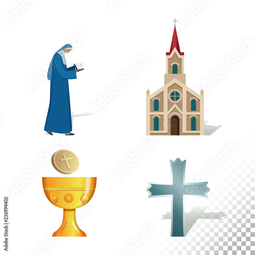 Vector flat icon illustration of symbolizing Catholicism. Colorful objects on a transparent background.
