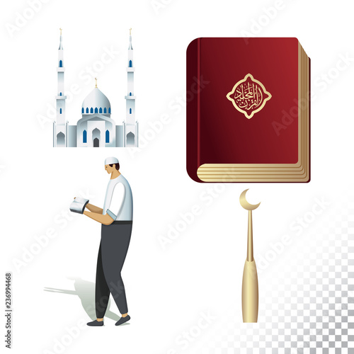 Vector flat icon illustration of symbolizing Islam. Colorful objects on a transparent background.