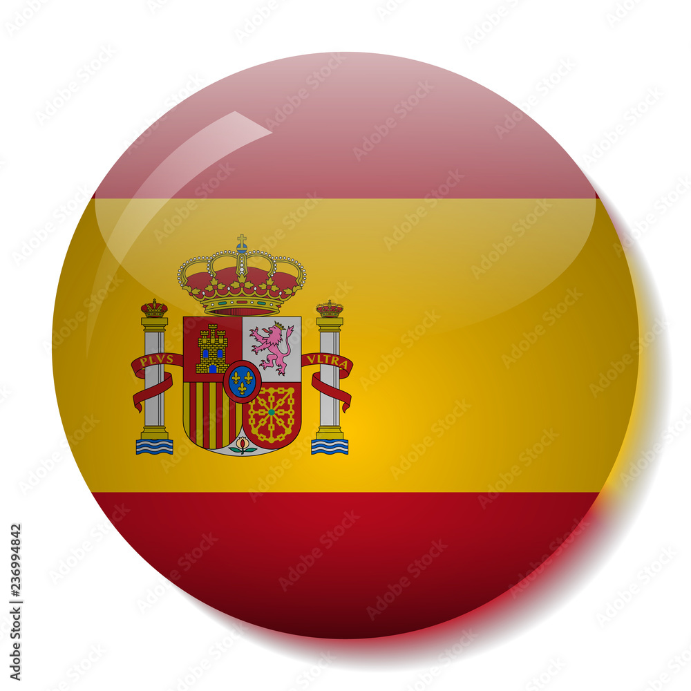 Obraz premium Spanish flag glass button vector illustration