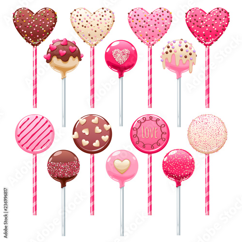 Valentine's day cake pops and lollipops set.