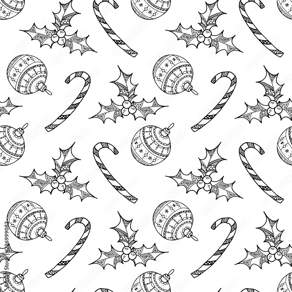 Vector seamless pattern of black Christmas decorative symbol - candy ...