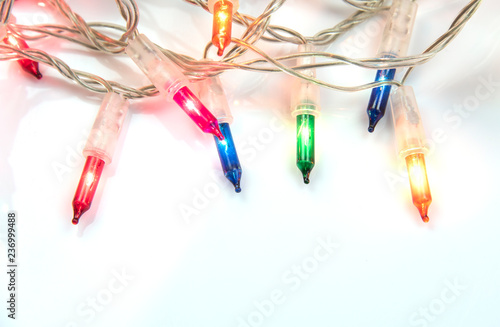 Christmas lights ornaments isolated on white background