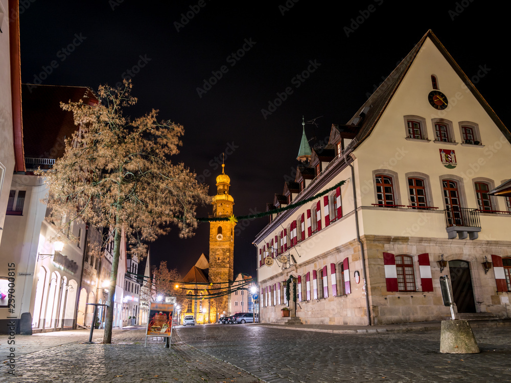 Altes Rathaus Lauf an der Pegnitz am Abend Stock-Foto | Adobe Stock