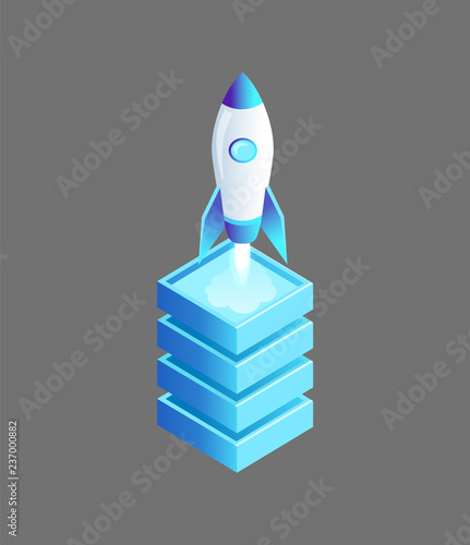 Launching Spaceship Rocket Vector Illustration