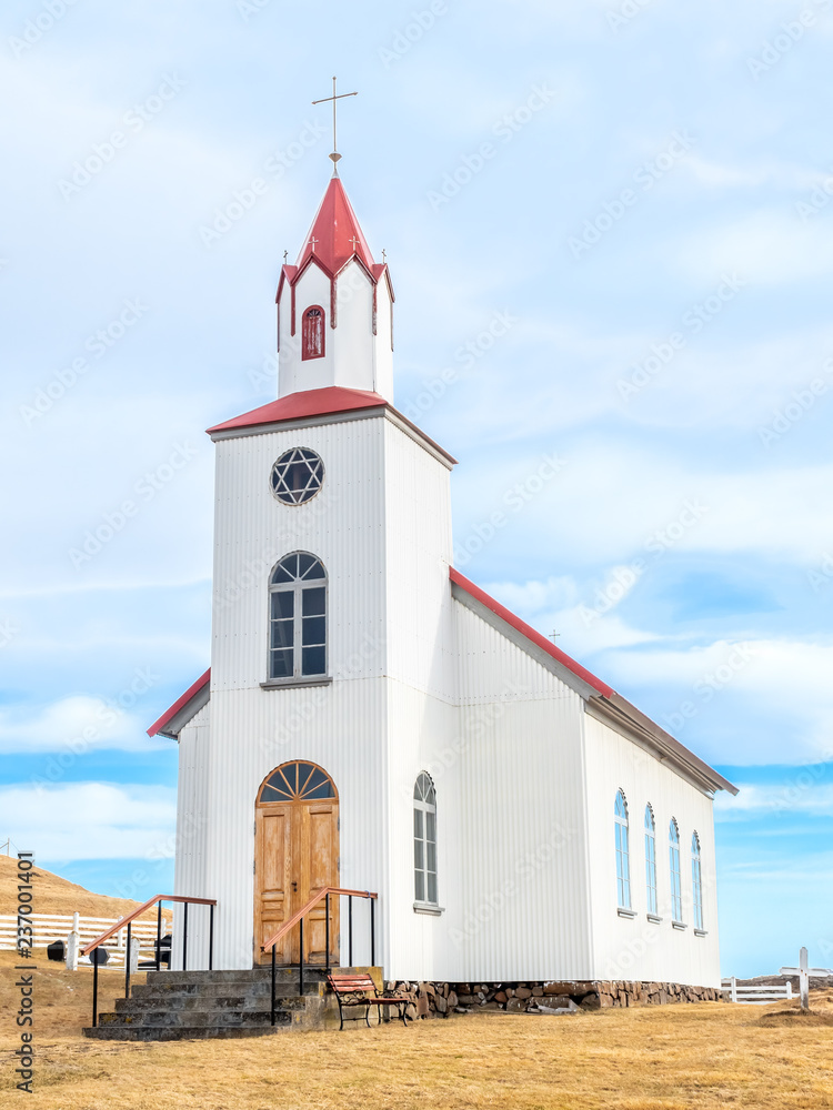 Fototapeta premium Helgafell church in winter season, Iceland