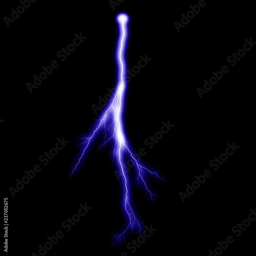 Fototapeta Naklejka Na Ścianę i Meble -   Isolated realistic violet electrical lightning strike visual effect on black night background. Energy change. 