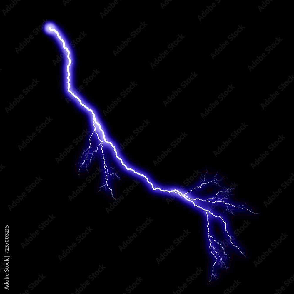Isolated realistic violet electrical lightning strike visual effect on black night background. Energy change. Isolated realistic violet electrical lightning strike visual effect on black night background. Energy change.