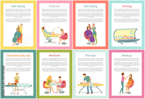 Body Wrap and Manicure Tanning Posters Set Vector