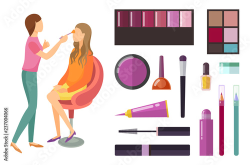 Visage and Makeup Making Beauty Cosmetics Vector