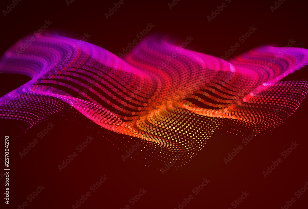 Abstract colorful digital landscape with flowing particles. Cyber or technology background. Red, pink, orange colors. Abstract colorful digital landscape with flowing particles. Cyber or technology background. Red, pink, orange colors.