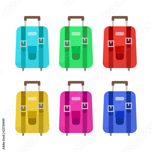 Set of six multicolored wheeled travel bag