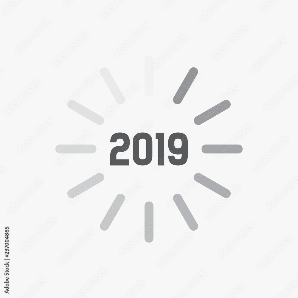 Happy New Year 2019 card theme. Loading time sign icon for countdown. vector eps Happy New Year 2019 card theme. Loading time sign icon for countdown. vector eps