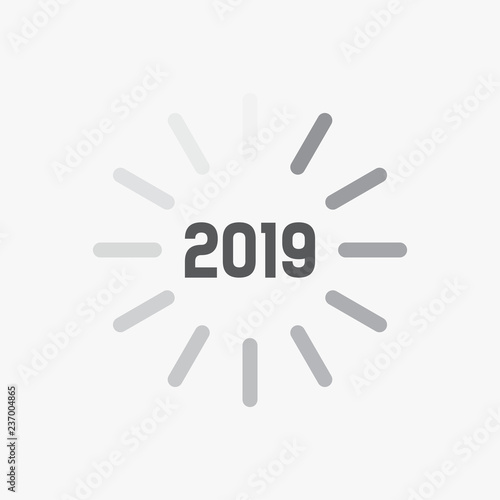 Happy New Year 2019 card theme. Loading time sign icon for countdown. vector eps