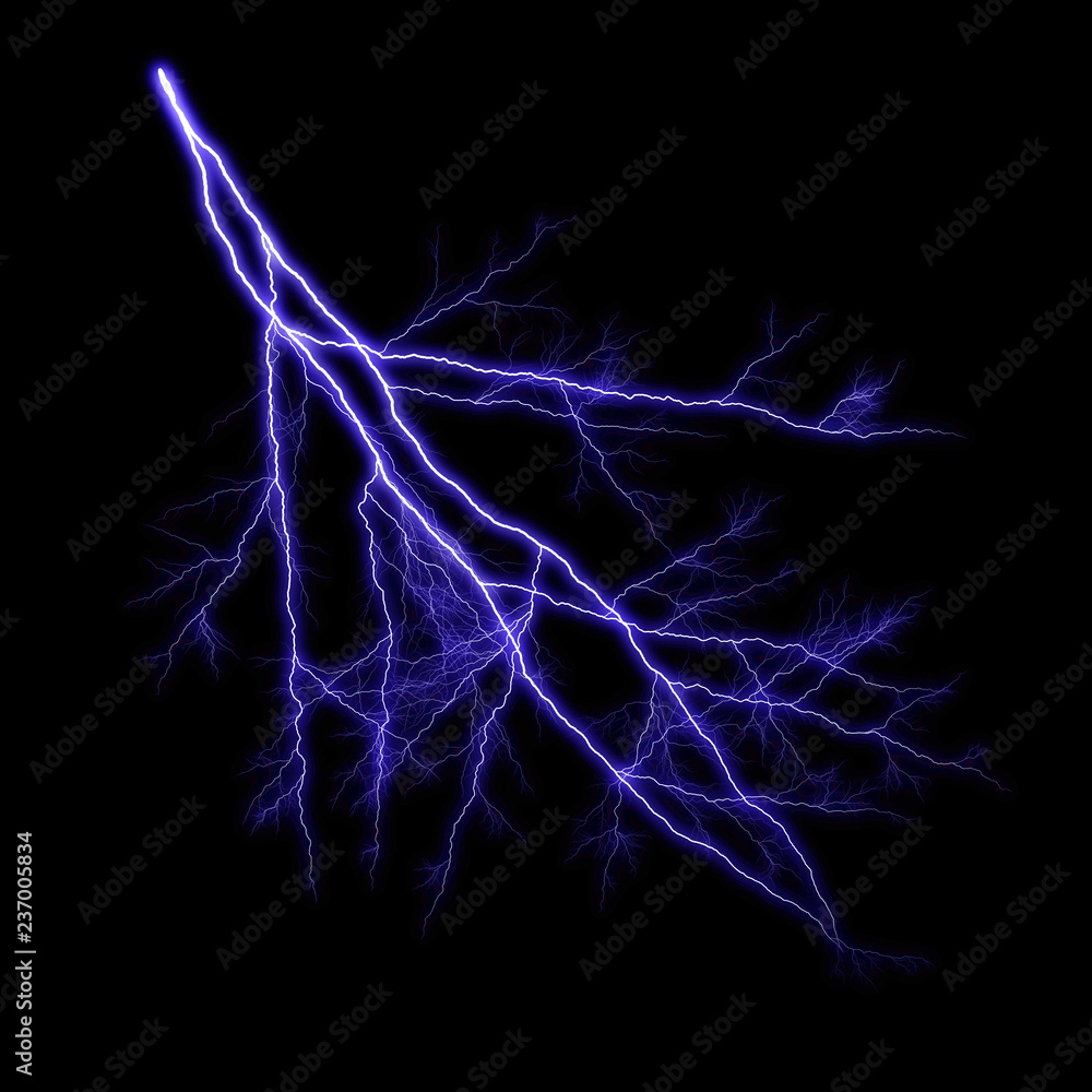 Isolated realistic violet electrical lightning strike visual effect on black night background. Energy change. Isolated realistic violet electrical lightning strike visual effect on black night background. Energy change.