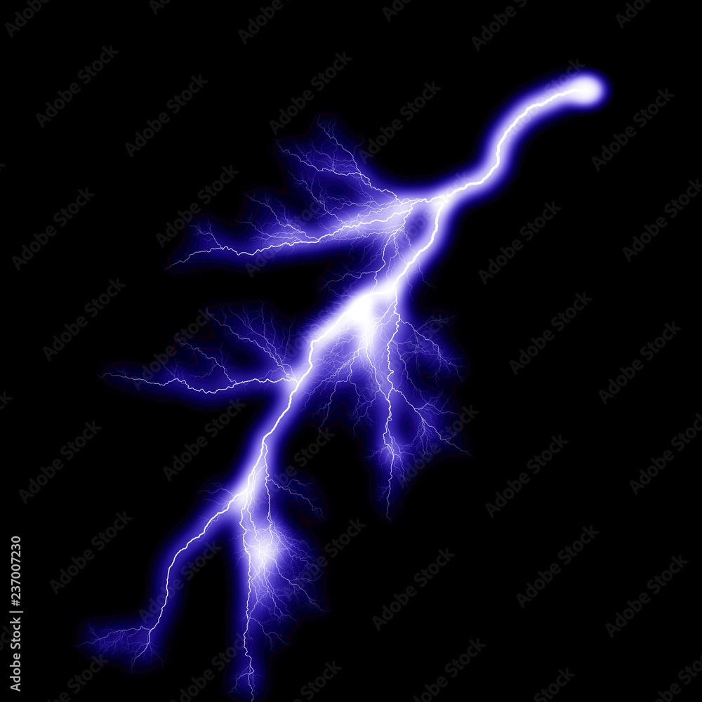 Isolated realistic violet electrical lightning strike visual effect on black night background. Energy change. Isolated realistic violet electrical lightning strike visual effect on black night background. Energy change.