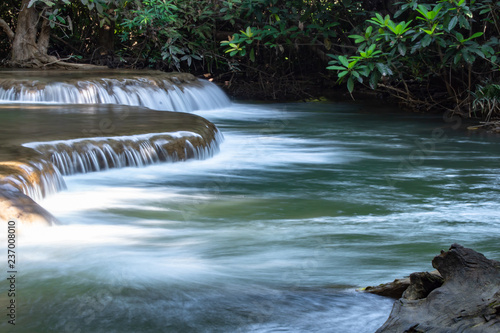 Waterfall flowing from the mountains at Huay Mae khamin waterfall National Park  Kanchana buri in Thailand.