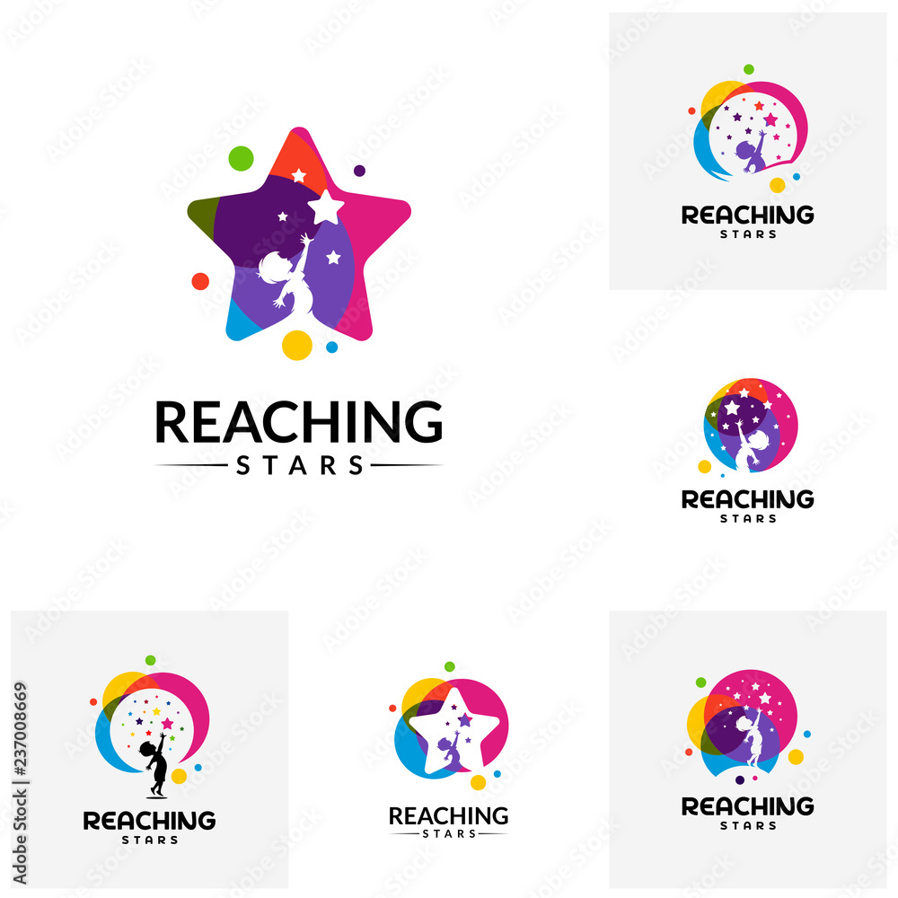 Set of Reaching Stars Logo Design Template. Dream star logo. Emblem, Colorful, Creative Symbol, Icon - obrazy, fototapety, plakaty 