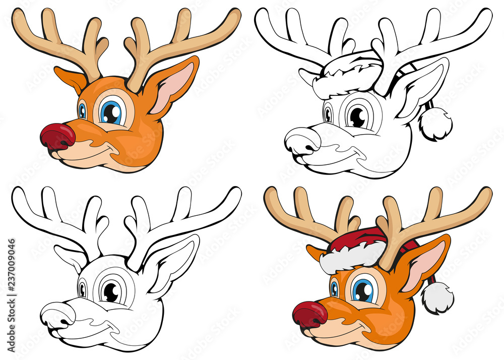 Christmas deer isolated on white background. New Year's holiday. Christmas deer. Winter character head. Different new year characters. Winter celebration. Deer dressed in winter clothes. New Year Christmas deer isolated on white background. New Year's holiday. Christmas deer. Winter character head. Different new year characters. Winter celebration. Deer dressed in winter clothes. New Year