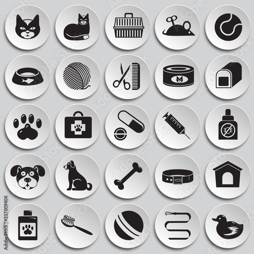 Pet icons set on plates background for graphic and web design, Modern simple vector sign. Internet concept. Trendy symbol for website design web button or mobile app