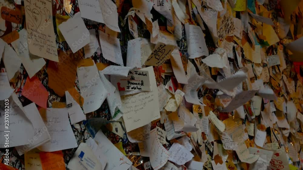 little cards with a loving dedication on the wall of Juliet's balcony little cards with a loving dedication on the wall of Juliet's balcony