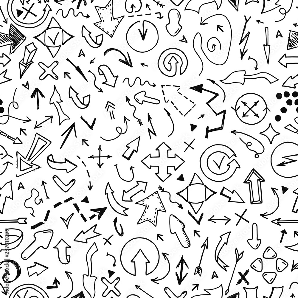 Stylish seamless arrow pattern - doodle style, hand drawn design. Vector decorative background
