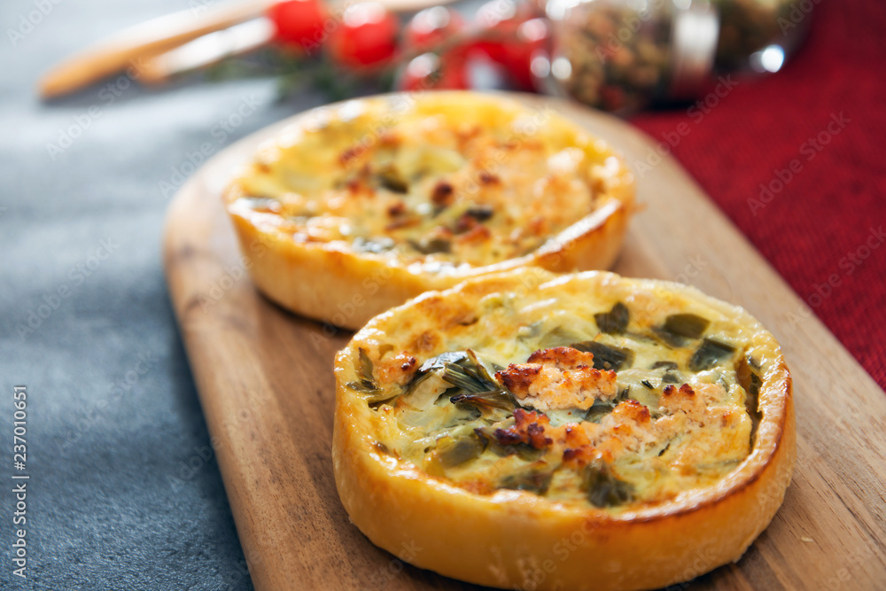 Leek quiche pie and smoked salmon