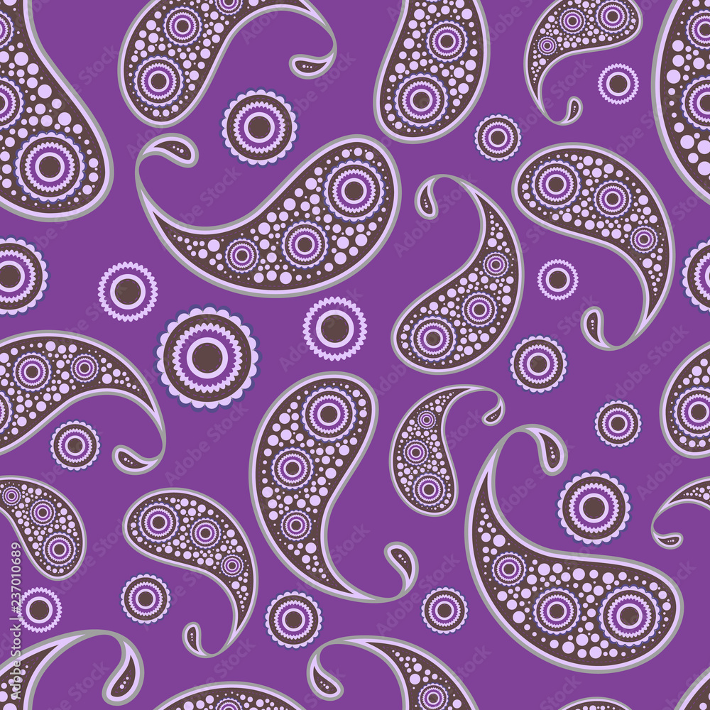 Fototapeta premium Seamless print pattern. Drawn with flowers and traditional paisley elements on a bright color background. Vector illustration