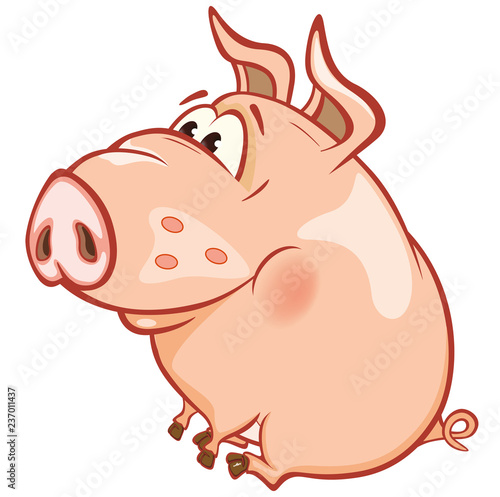 Vector Illustration of a Cute Pig. Cartoon Character 