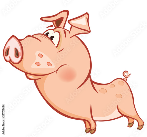 Vector Illustration of a Cute Pig. Cartoon Character 