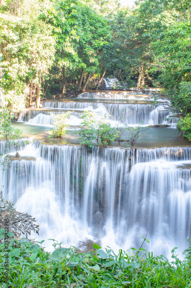 Waterfall flowing from the mountains at Huay Mae khamin waterfall National Park ,Kanchana buri in Thailand. Waterfall flowing from the mountains at Huay Mae khamin waterfall National Park ,Kanchana buri in Thailand.