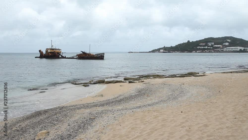 Wreck of commercial ship El Maud which ran aground in 1999 due to Hurricane Lenny. Marigot, St Martin. Wreck of commercial ship El Maud which ran aground in 1999 due to Hurricane Lenny. Marigot, St Martin.