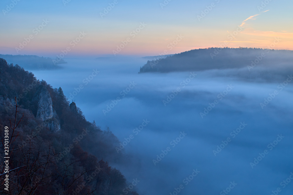 Dichter Nebel über dem Donautal