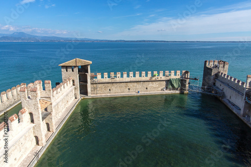 Medieval castle in Sirmione, Italy. Sirmione, northern Italy. medieval castle Scaliger on lake Garda.
