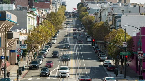 Timelapse.Downtown Traffic Flow with Famous Cable Car,San Francisco,California,United States