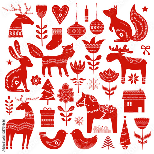 Christmas hand drawn elements in Scandinavian style photo